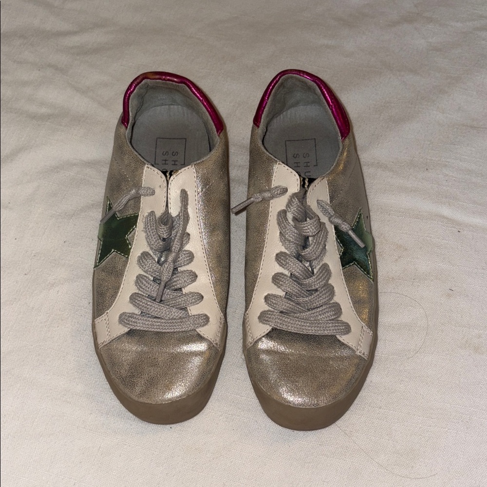 Shu Shop Silver and Green Star Sneakers